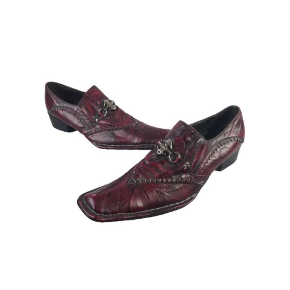 Moretti Black Label 10 Medium Burgundy Leather Buckle Slip On Square Toe Loafer